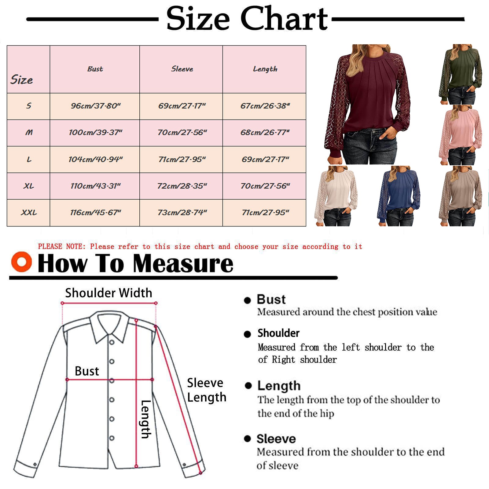 thumbnail image 3 of Camisa de manga larga con encaje recortado para mujer: top de punto informal de negocios, poliéster y spandex, tallas S-XXL, moda otoñal, 3 of 7